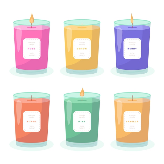 Pacote de velas perfumadas de design plano