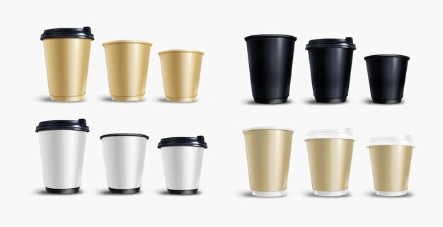 Pacote de xícaras de café delicioso realista