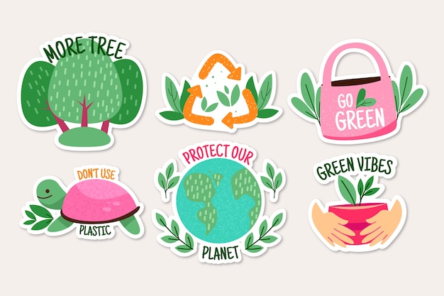 Pacote desenhado de emblemas de ecologia