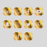 Vetor grátis pacote dourado de ícones de mídia social
