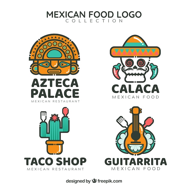 Vetor grátis pacote fresco de logos de restaurantes mexicanos