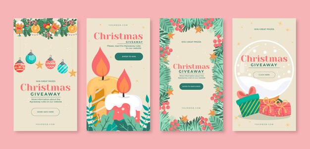 Pacote ilustrado de histórias de mídia social de natal