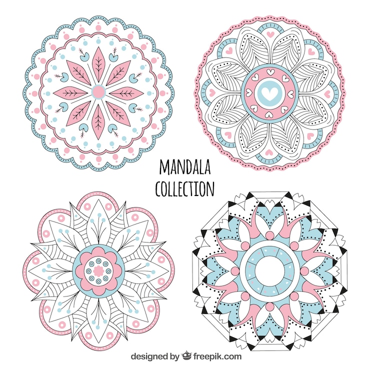 Vetor grátis pacote, mão, desenhado, mandalas