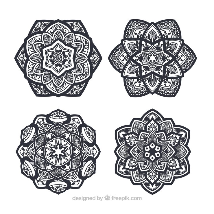 Vetor grátis pacote, mão, desenhado, mandalas