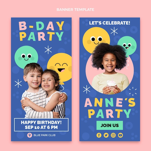 Pacote mínimo de banners de aniversário de design plano