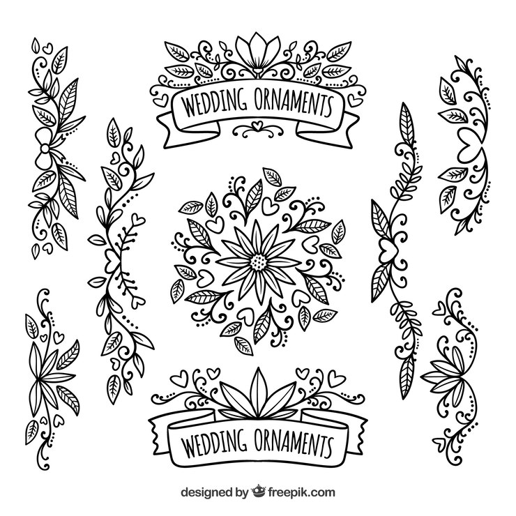 Vetor grátis pacote vintage de ornamentos florais de casamento