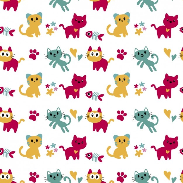 Vetor grátis padrão com gatos fofos