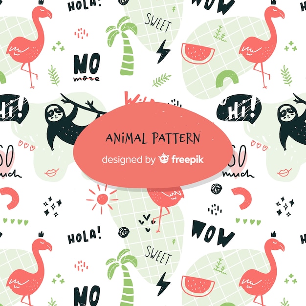 Padrão de animais e palavras de doodle engraçado