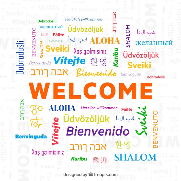 Vetor grátis padrão de boas-vindas em diferentes idiomas
