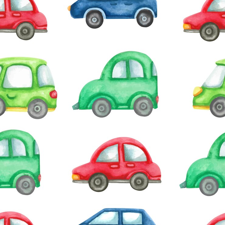 Vetor grátis padrão de brinquedos de carro de veículo ilustração aquarela