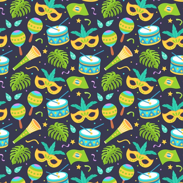 Padrão de carnaval brasileiro de design plano