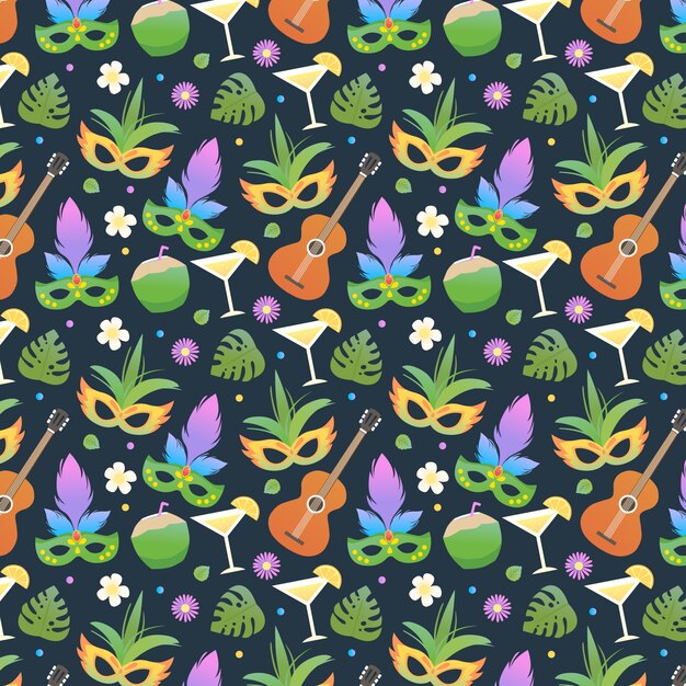 Padrão de carnaval brasileiro de design plano