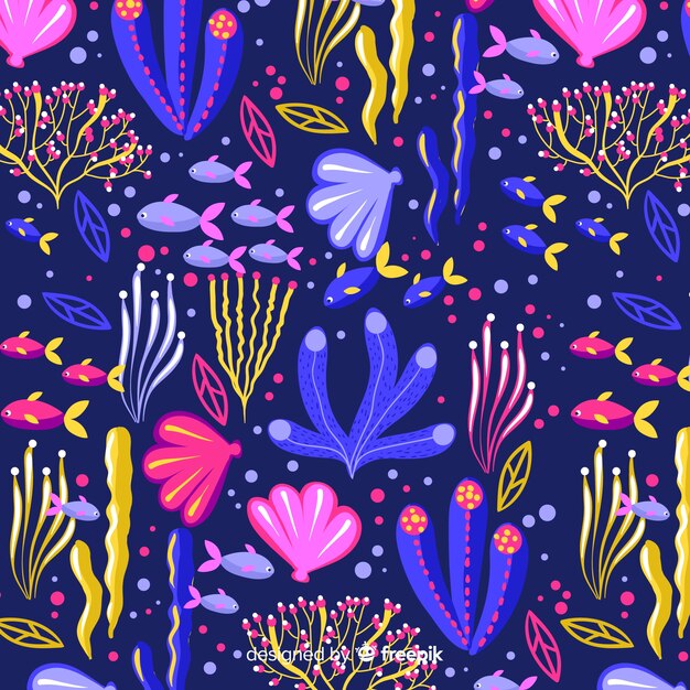 Padrão de coral escuro desenhado de mão