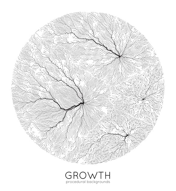 Padrão de crescimento de ramo gerador de vetor Textura redonda Líquen como estrutura orgânica com veias Rede biológica quadrada monocromática de vasos