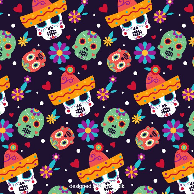 Padrão de design plano día de muertos