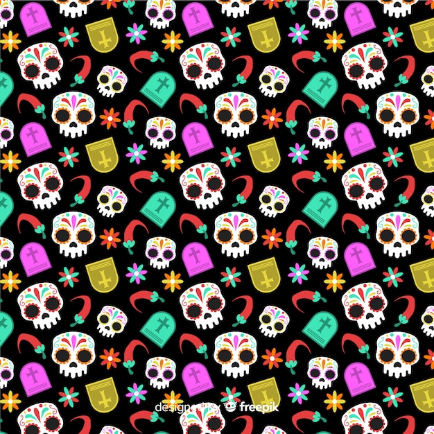 Padrão de design plano día de muertos