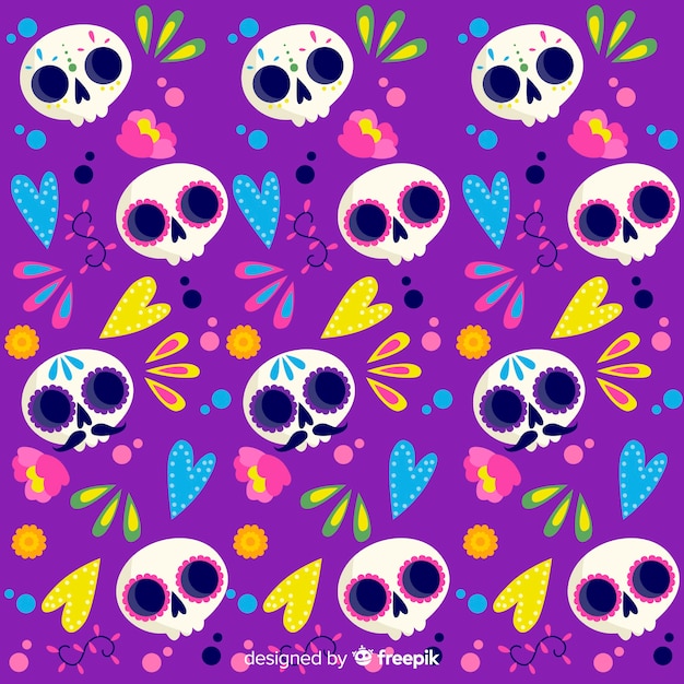 Padrão de design plano día de muertos