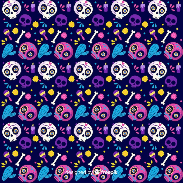 Padrão de design plano día de muertos