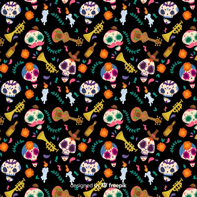 Padrão de design plano día de muertos