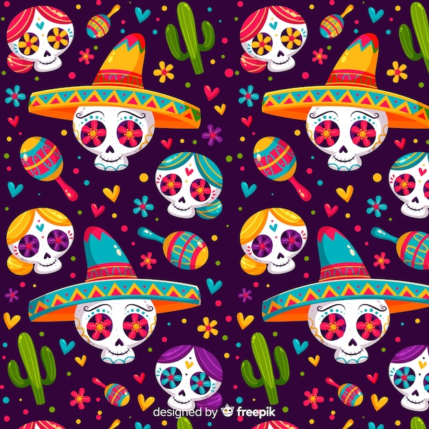 Padrão de design plano día de muertos