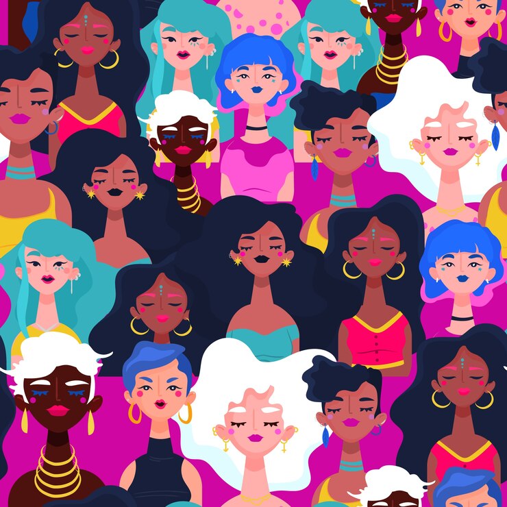 Vetor grátis padrão de dia das mulheres com rostos de mulheres