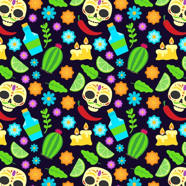 Vetor grátis padrão de dia de muertos de design plano