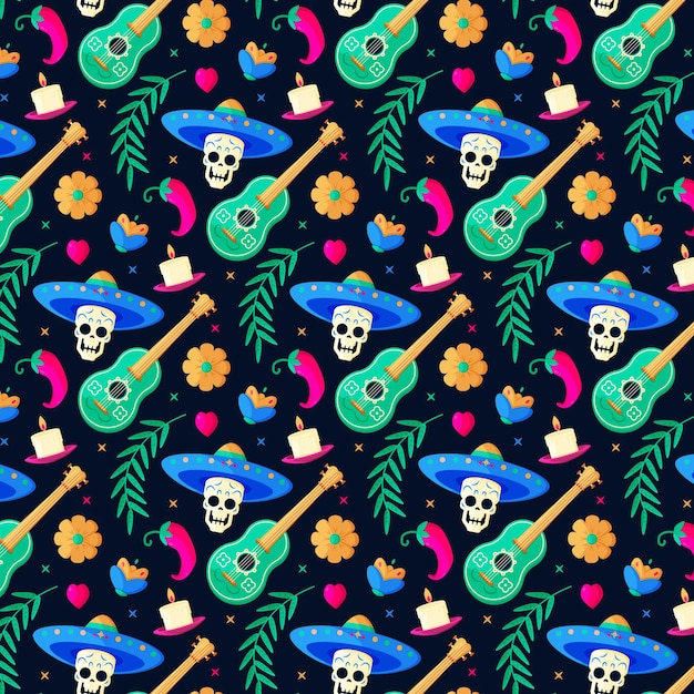 Padrão de dia de muertos de design plano