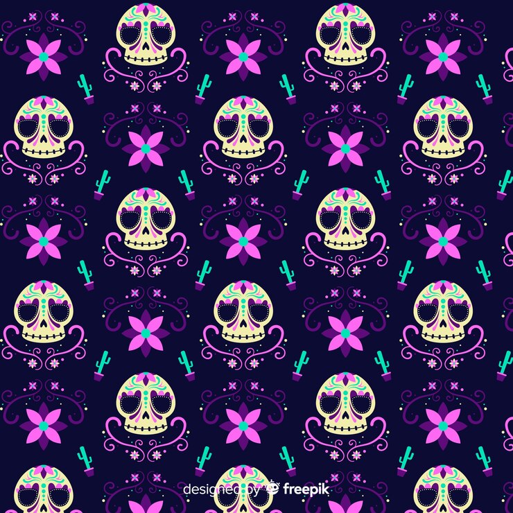 Vetor grátis padrão de dia de muertos em design plano