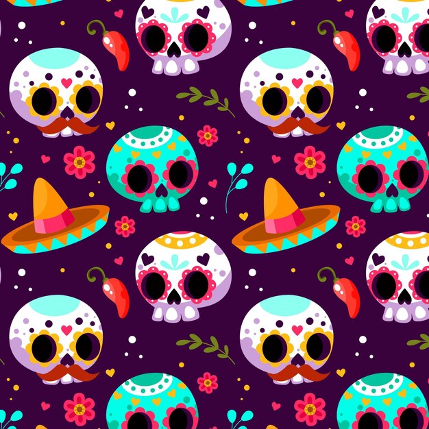Padrão de dia de muertos em design plano