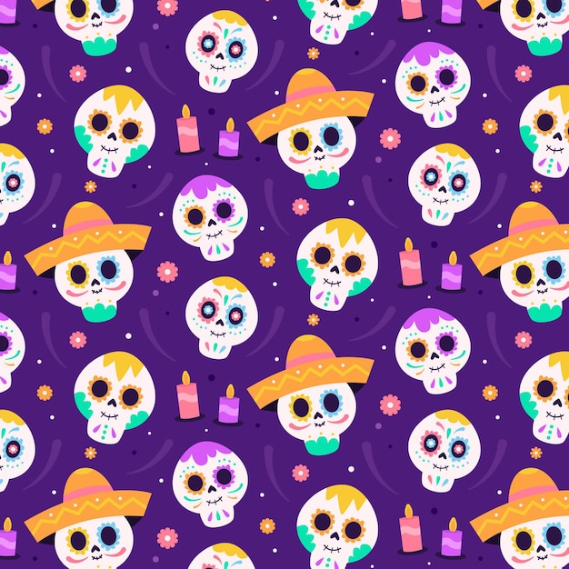 Padrão de dia de muertos em design plano