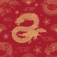 Vetor grátis padrão de dragão chinês desenhado à mão