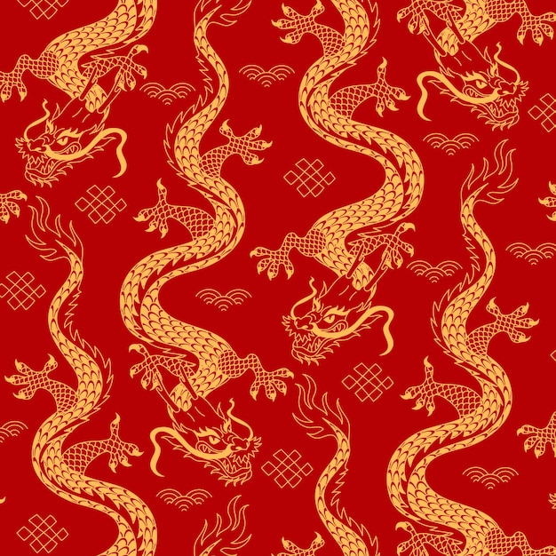 Vetor grátis padrão de dragão chinês desenhado à mão