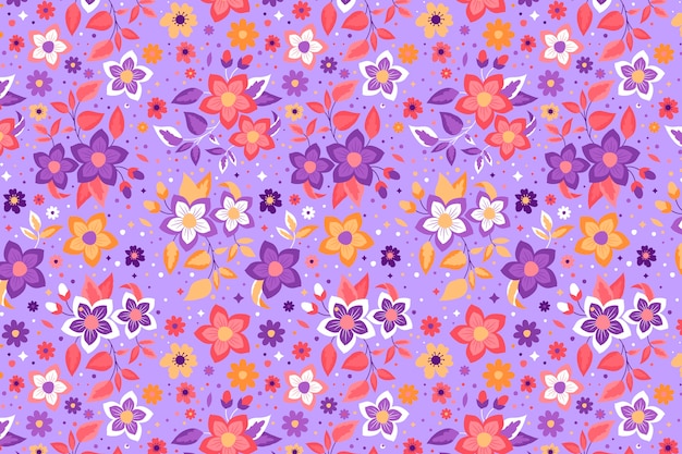 Vetor grátis padrão de flores coloridas com fundo roxo