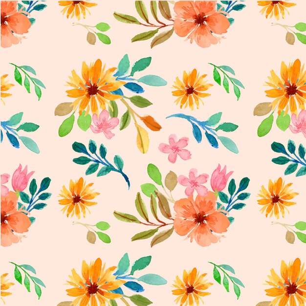 Padrão de flores coloridas em aquarela