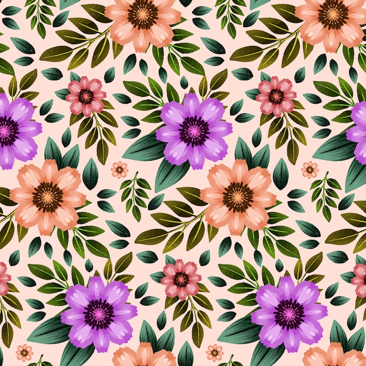 Vetor grátis padrão de flores e folhas em aquarela