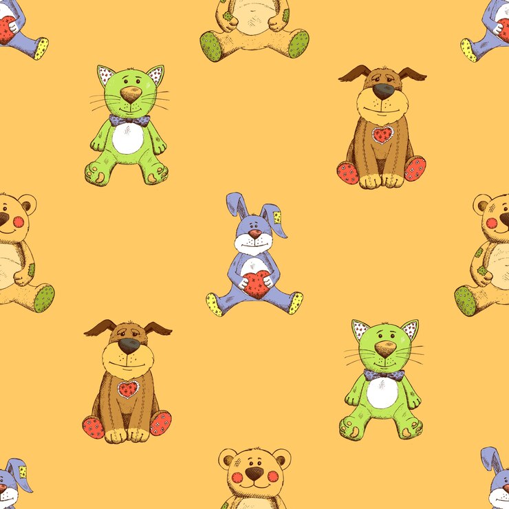 Vetor grátis padrão de fundo de gato, cachorro e coelho. cachorrinho, gatinho e coelho.