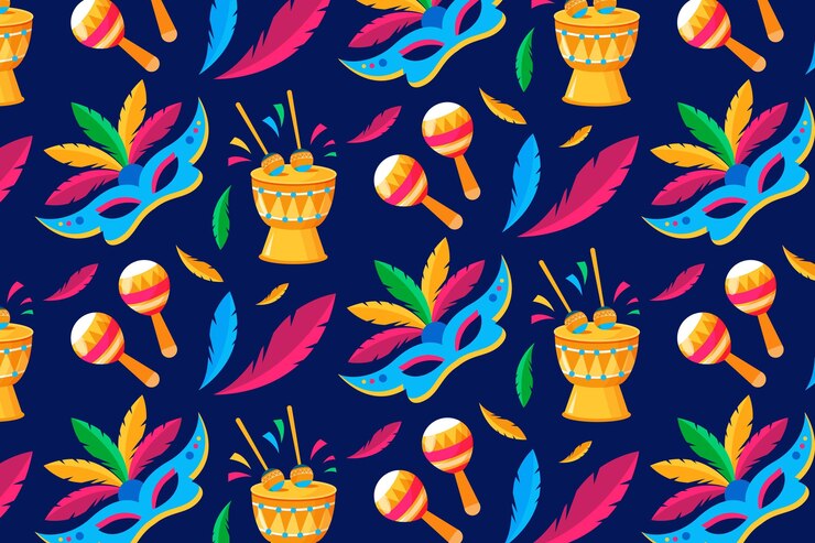 Vetor grátis padrão de máscaras planas de carnaval brasileiro