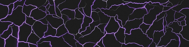Vetor grátis padrão de relâmpago realista em vetor de fundo transparente ilustração de neon roxo rachaduras descarga elétrica no céu escuro tempestade flash efeito de luz destrutivo ataque de poder mágico