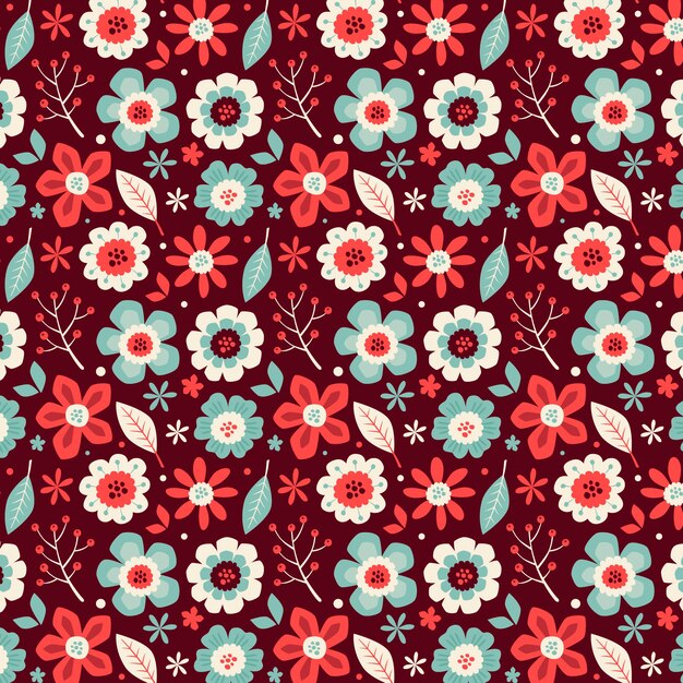 Padrão floral de design plano desenhado à mão