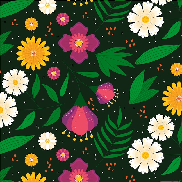 Vetor grátis padrão floral de design plano desenhado à mão