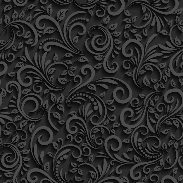 padrão floral preto sem costura com sombra.