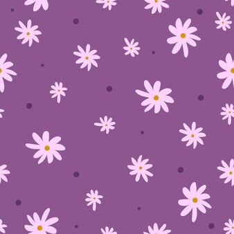 Padrão floral simples sem costura com margaridas e bolinhas. impressão feminina sem fim. ilustração vetorial
