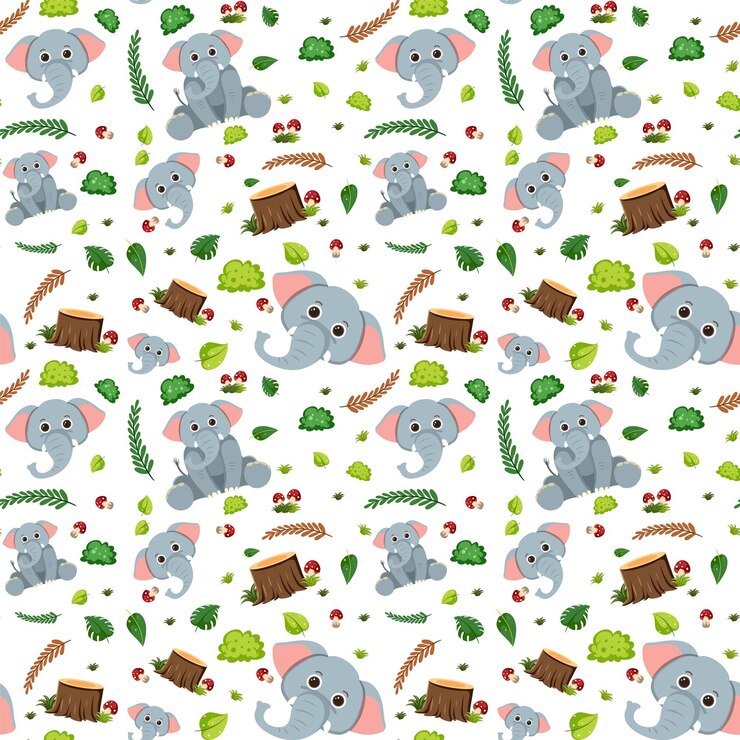 Vetor grátis padrão perfeito de elefante fofo animal