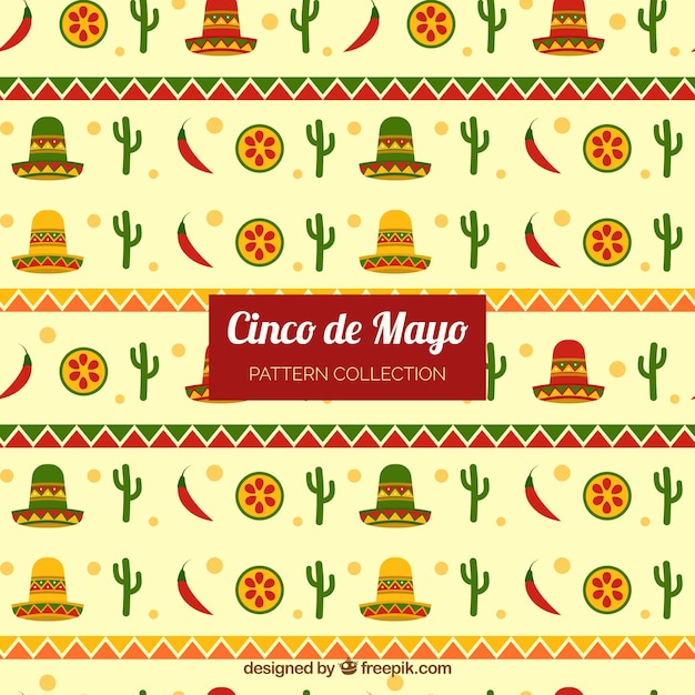 Padrão plano com elementos coloridos para cinco de mayo