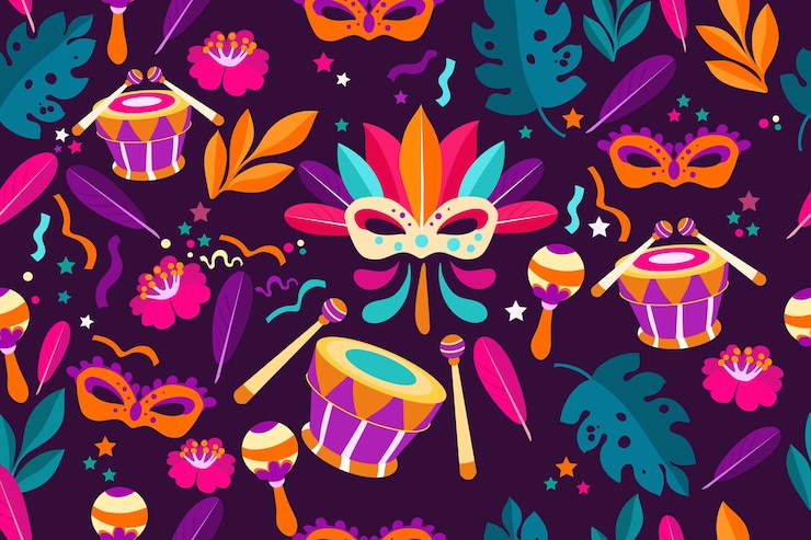 Vetor grátis padrão plano de carnaval brasileiro com bateria