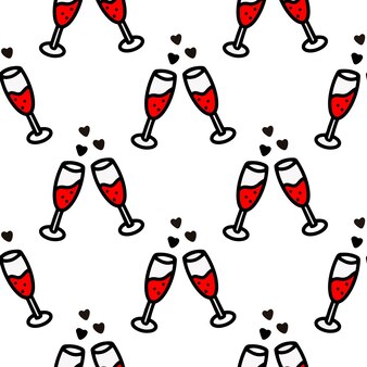 Padrão sem emenda com taças de champanhe. ilustração vetorial. design para dia dos namorados, ano novo, aniversário, feriados