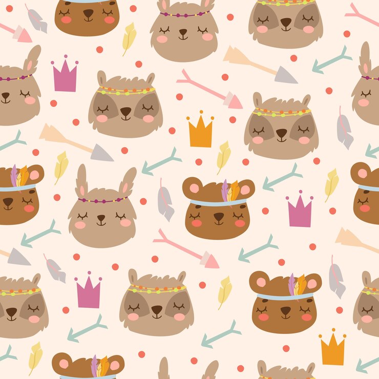 Vetor grátis padrão sem emenda de coelhos, ursos e flechas no estilo boho