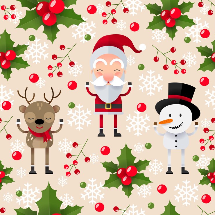 Padrão sem emenda de Natal com Papai Noel, veado e boneco de neve