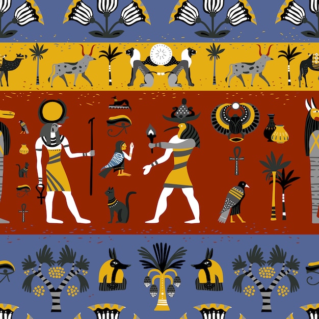 Vetor grátis padrão sem emenda de religião egípcia antiga
