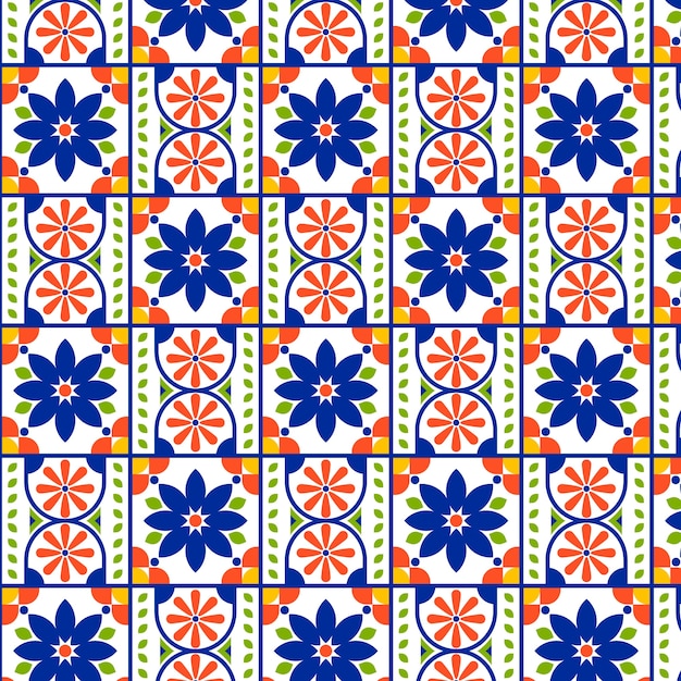 Vetor grátis padrão talavera mexicano de design plano